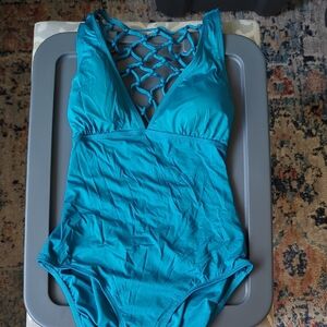 Jantzen Turquoise Swimsuit with Lattice Back Size 12